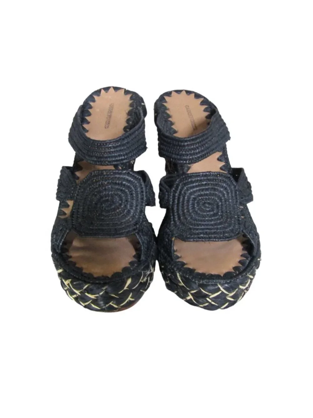 CARRIE FORBES Platform Wedge Sandals Espadrilles Raffia Black EU 39 US 8-8.5